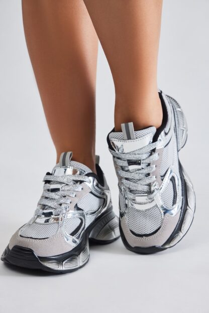 Zapatillas Deportivas Plateadas con Plataforma y Cordones - Image 3